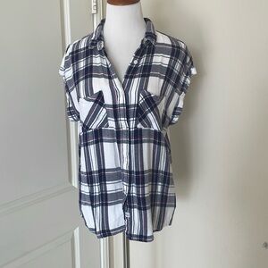 Rails Britt Flannel M Medium Sleeveless Button Down White Purple